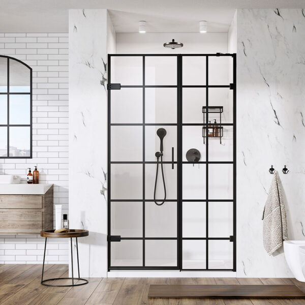 Liberty Grid Hinged Door With Inline Panel For Alcove Fitting