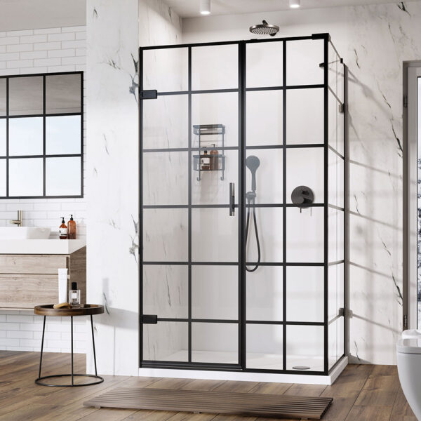 Liberty Grid Hinged Door With Inline And Side Panel For Corner Fitting