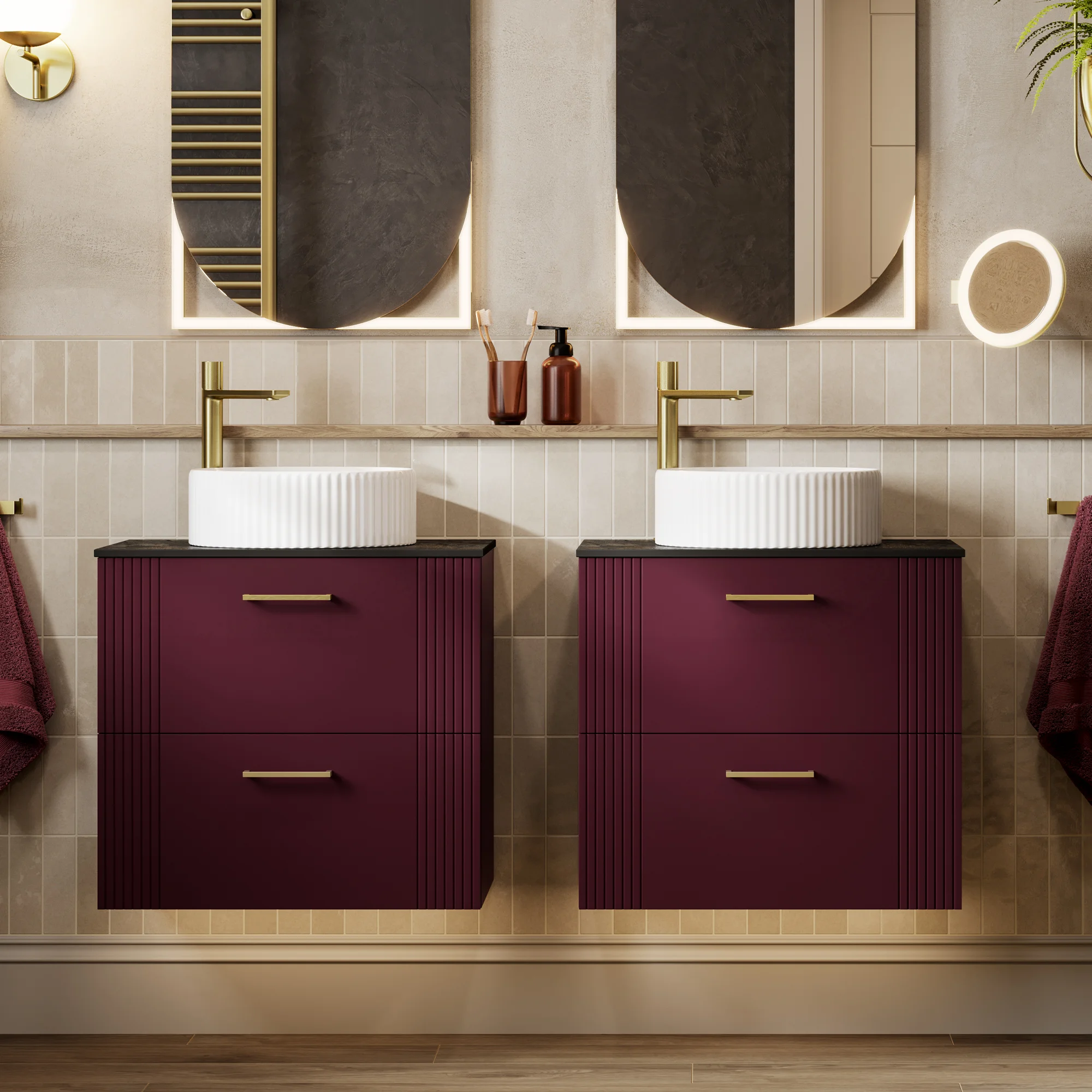 Fabrica 2 Drawer Wall Hung Rich Burgandy
