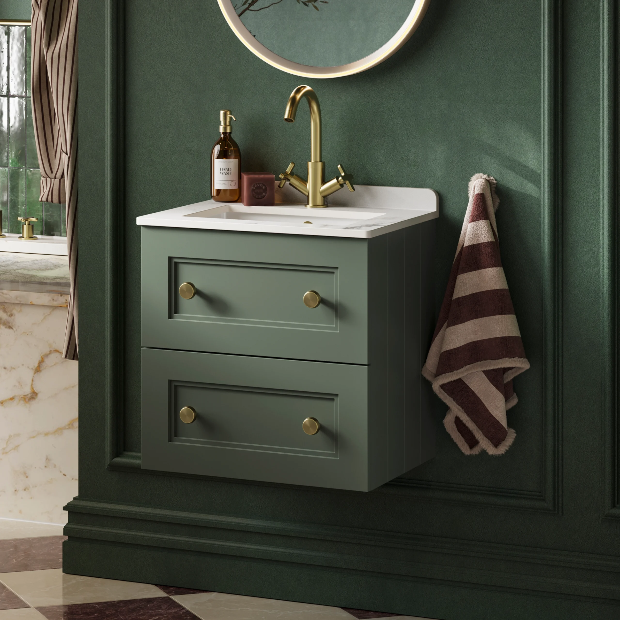 Kingsbury 2 Drawer Wallhung Unit Heritage Green