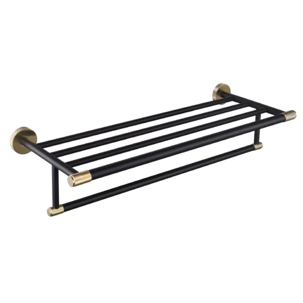 Catania Towel Rack with bar - Matt Black &Brushed Brass