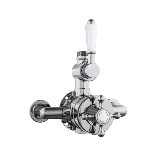 Exposed Traditional Twin Thermostatic Shower Valve with Ball Handles - White &