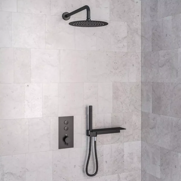 Shower Bundle Round Blak Concealed push button valve and Kit