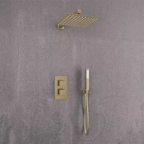 Shower Bundle square Brushed brass concealed 2 control valve and Kit