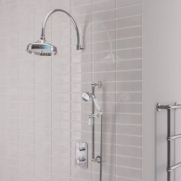 Shower Bundle traditional Round white and chrome concealed 2 control valve with riser rail kit
